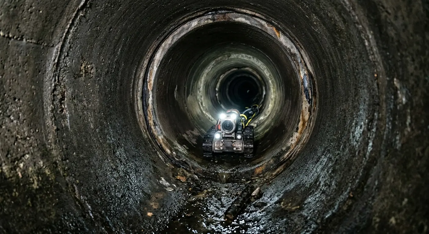 Robotic sewer camera inspecting pipe interior for Sewer Line Repair in Great Bend